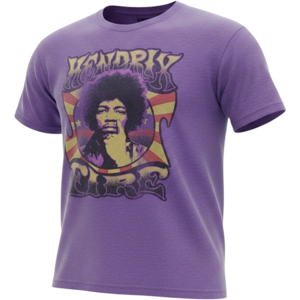 Stone Free Jimi Hendrix Fire Graphic T-Shirt Purple Heather Mens XL Rock Band T